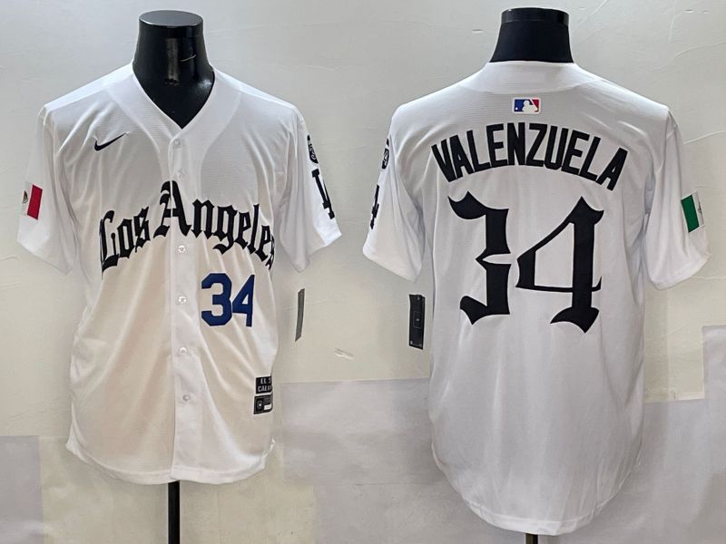 Men Los Angeles Dodgers #34 Valenzuela White Five generations Joint Name 2025 Nike MLB Jersey style 2